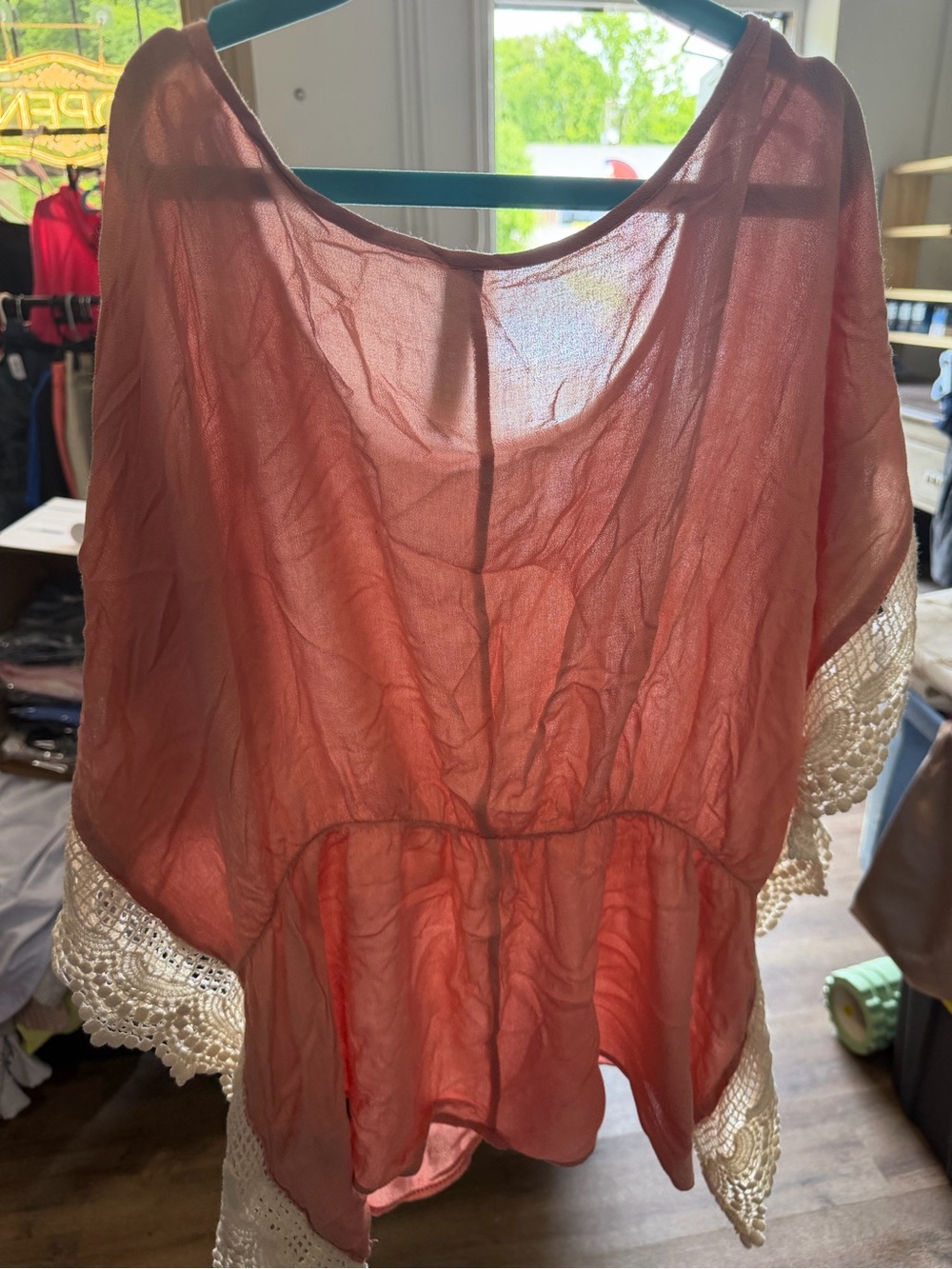 entro Pink Sheer Gathered-Neck Blouse